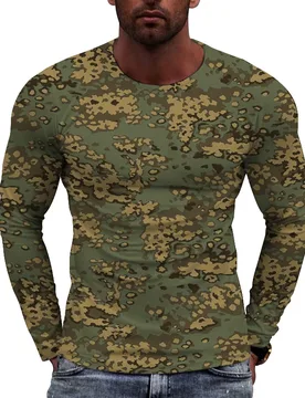 Men's Camouflage Printed Long Sleeve T-shirt European Size Casual round Neck Top Trendy Autumn Wear - Aliexpress - FashionsVida