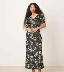 Womens V Neck Midi Dress In Floral Print - Multicolour - Size 4 Uk