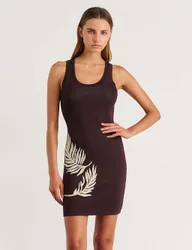 Knitted Printed Scoop Neck Mini Bodycon Dress Brown female