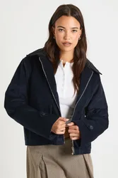 Womens Cord Contrast Collar Jacket - Navy Cotton - Size 8 Uk