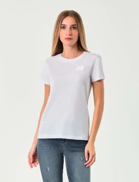 T-shirt bianca in cotone Exchange con patch logo in gomma tono su tono sul petto - Armani - FashionsVida