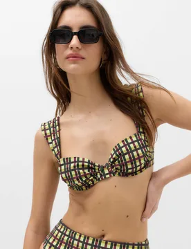 Checked Padded Wired Bikini Top Green Mix female - M&S - FashionsVida