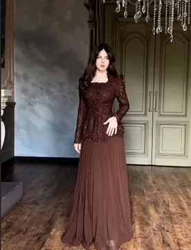 Brown Lace Prom Dress 2 Pcs Jacket+Long Party Gown Casual Holiday Beach Ruffles Formal Wedding Guest Birthday Evening Robe - Aliexpress - FashionsVida