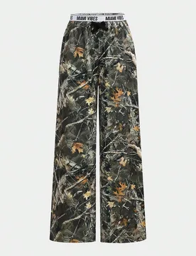 Pantalones de punto de talle medio con estampado de camuflaje de ramas de árbol para niñas preadolescentes - Shein - FashionsVida