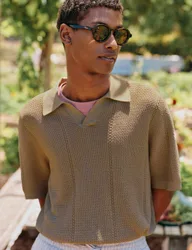 Cotton Rich Knitted Polo Shirt Natural male