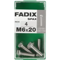 Tornillo Inoxidable Métrica Cabeza Hexagonal M6 x 20 mm - Caja 4 Uds