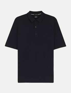 Black Wollpullover mit Polokragen Schwarz L
