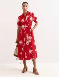 Floral Midi Skater Dress Red Mix female