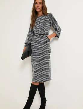 Women's Geo Ponte Belted Piping Detail Midi Dress in Black Size: 8 - Black - Size: 8 - Wallis - FashionsVida