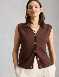 Cotton Rich V-Neck Knitted Vest Brown female