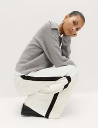 Pique Side Stripe Wide Leg Trousers Ecru Mix female