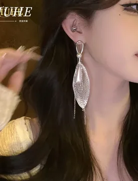 Ladies Copper Alloy Material Jewelry Accessories, Airy Mesh Leaf Tassel Dangle Earrings, Water Drop Faux Pearl Chain Pendant Ear - Aliexpress - FashionsVida