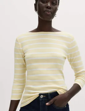 Pure Cotton Striped Slash Neck Slim Fit Top Yellow Mix female - M&S - FashionsVida