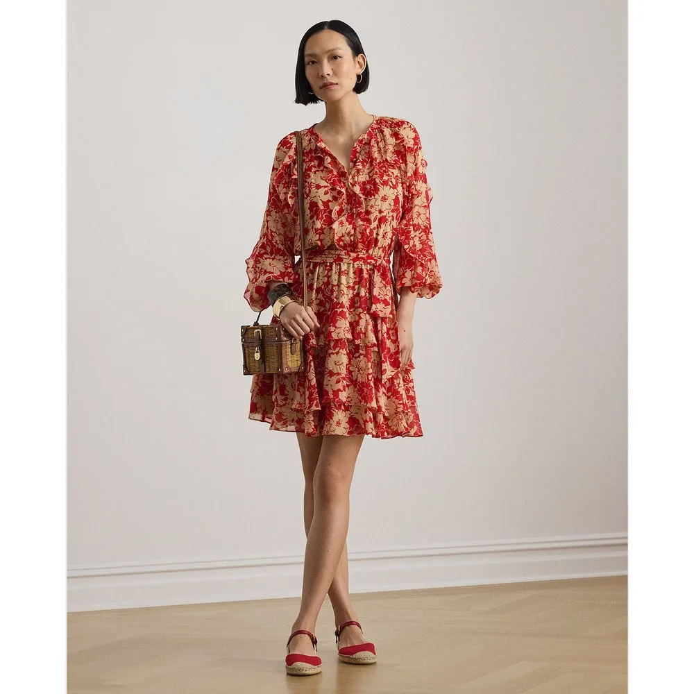 Vestido corto de manga larga con estampado - Lauren Ralph Lauren - FashionsVida