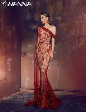 Gorgeous Beaded Feathers Long Evening Dress Elegant Cape Sleeve Mermaid Wedding Party Gown Customized Stunning Prom Dresses - Aliexpress - FashionsVida