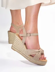 Suede Knot Ankle Strap Wedge Espadrilles Sand female