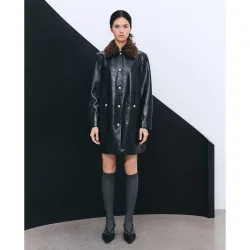 Trench de mujer efecto piel con cuello desmontable
