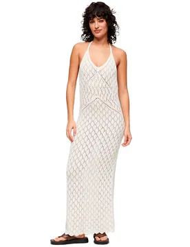 Robe Longue Sans Manches Crochet Halter Desert Bone Off White M
