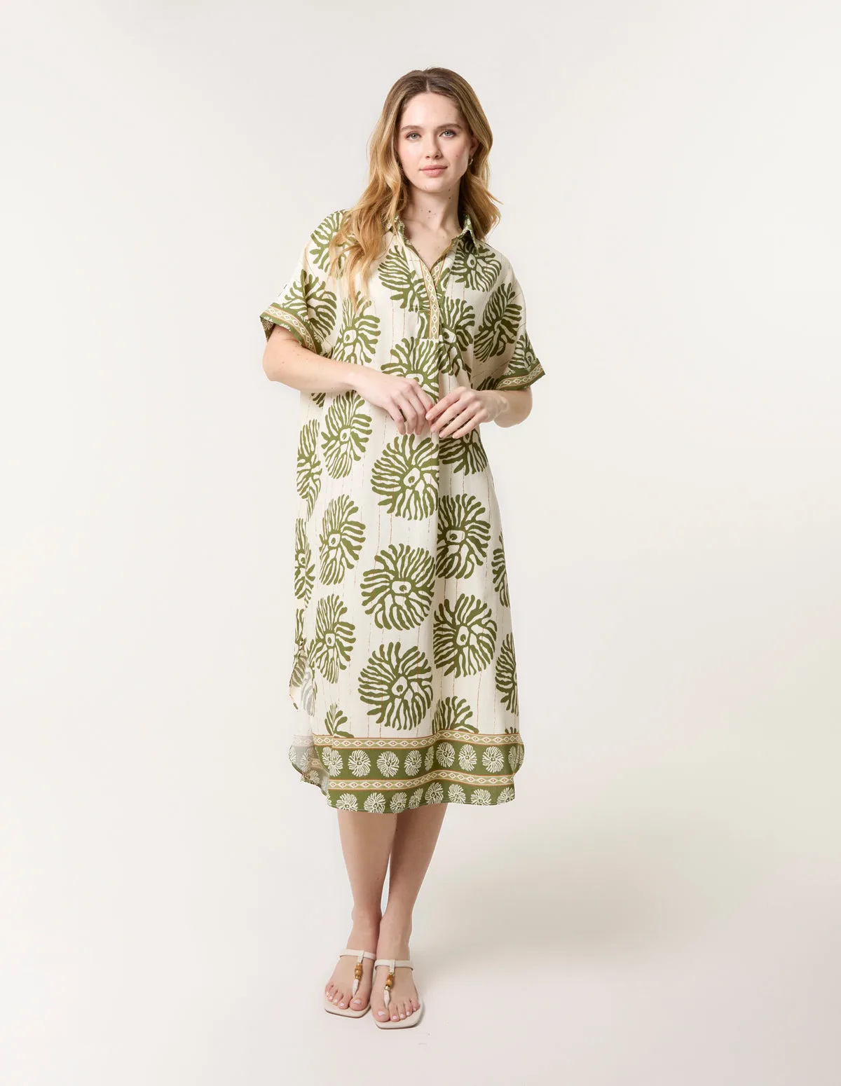 Collar Midi Tunic - ONE / KHAKI - female - Blue Vanilla - FashionsVida