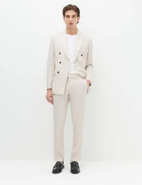 Slim Fit Pinstripe Suit Trousers Ecru Mix male - M&S - FashionsVida