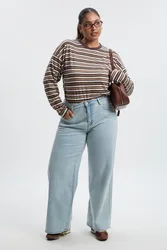 Womens The Plus Wide Leg Jean - Blue Cotton - Size 30 Uk