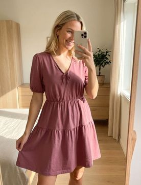 Abito mini babydoll classico con viscosa - rosa cipria