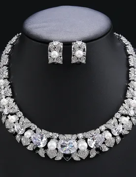 Luxury Cubic Zirconia Pearl Necklace Earrings Jewelry Sets Women Bridal Wedding Costume Accessories CN11301 - Aliexpress - FashionsVida