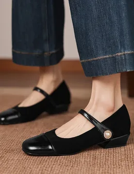 New Women's Spring Collection Single Shoe Splicing Square Thick Toe Comfortable Flat Shoe Sizes 33-43 - Aliexpress - FashionsVida