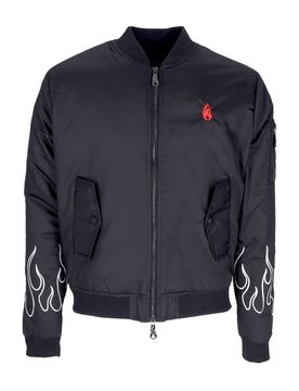 Giubbotto Bomber Uomo Embroidered Flames Bomber Black/white