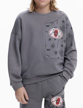Sudadera patch Spiderman, Algodon, Negro, 5/6