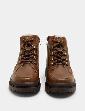 Kids' Lace Up Warm Lined Hiker Boots (6 Small - 4 Large) Brown male - M&S - FashionsVida