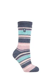 Women's 1 Pair SOCKSHOP 2.3 TOG Patterned Thermal Socks Palma Multi Stripe Denim 4-8 Ladies - Multi Coloured - Size: Small