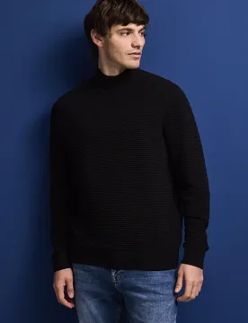 Street One Strukturpullover male Schwarz - Street One MEN - FashionsVida