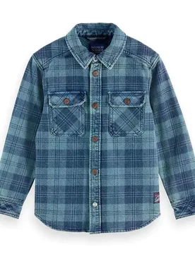 Camicia Overshirt Denim Washed Checked Indigo Check 8 Anni - Scotch & Soda - FashionsVida