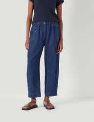 Denim Mid Rise Barrel Leg Jeans Blue female