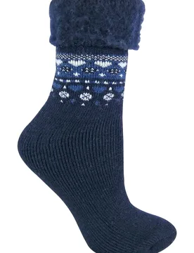 Womens - Ladies Turn Over Top Warm Thermal Winter Nordic Bed Socks - Indigo Blue Wool - Size Uk 4-6.5 - Sock Snob - FashionsVida
