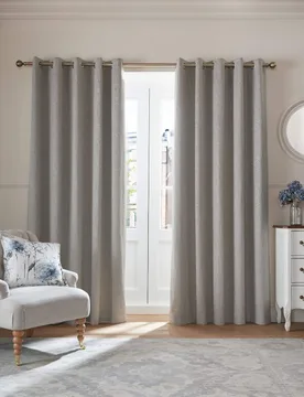 Barley Embossed Eyelet Curtains Grey - Laura Ashley - FashionsVida