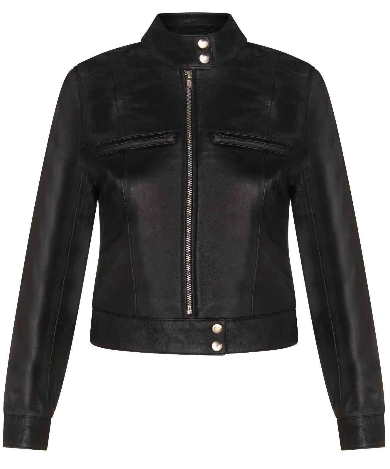 Womens Plain Moto Biker Jacket-Braga - Black - Size 10 Uk - Infinity Leather - FashionsVida