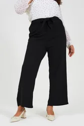 Womens Black Curve Bootcut Trousers With Tie Belt - Size 20 Uk