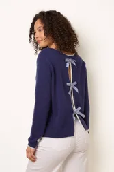 Women's Navy Short Back Bow Jumper Slip On V-neck Size: Small/Medium - Navy - Size: S/M