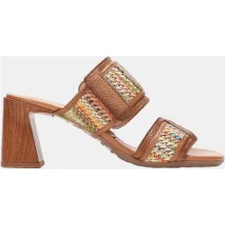 Zapatos mujer sandalias de tacón tipo mule en piel y rafia
