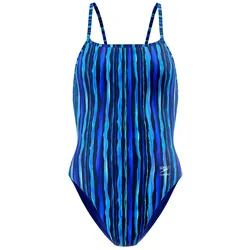 Printed Web Back Swimsuit Brushy Stripes-Calm Cobalt 26 Women