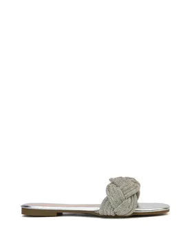 Women's 'Robin' Diamanté Strap Square Toe Slider Sandals in Silver Size: 6 - Silver - Size: 6 - XY London - FashionsVida