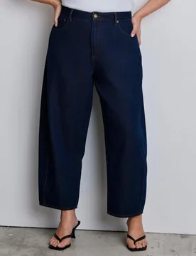 Mid Rise Barrel Leg Jeans Blue Denim female - Live Unlimited London - FashionsVida