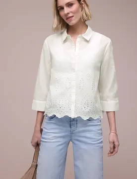 Arm Bluse mit Shiffleydetails female Weiß