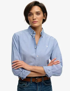 Superdry Damen Oxford Langarmhemd mit Schmaler Passform Blue - Größe: 44 - 64.99 - FashionsVida
