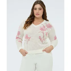 Jersey de mujer calado con estampado floral