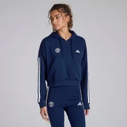Manchester United x Womens Essentials 3-Stripes French Terry 1/4 Zip Hoodie Blue M
