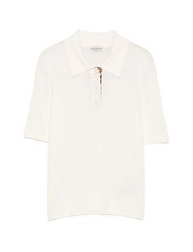 Women's Wool Knit Button Placket Polo with Check Detail