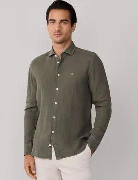 Slim Fit Pure Linen Shirt Dark Green male - Hackett - FashionsVida
